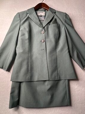 Kasper for A.S.L. Vintage Blazer Jacket Skirt Size 8 Seafoam 1980s 1990s